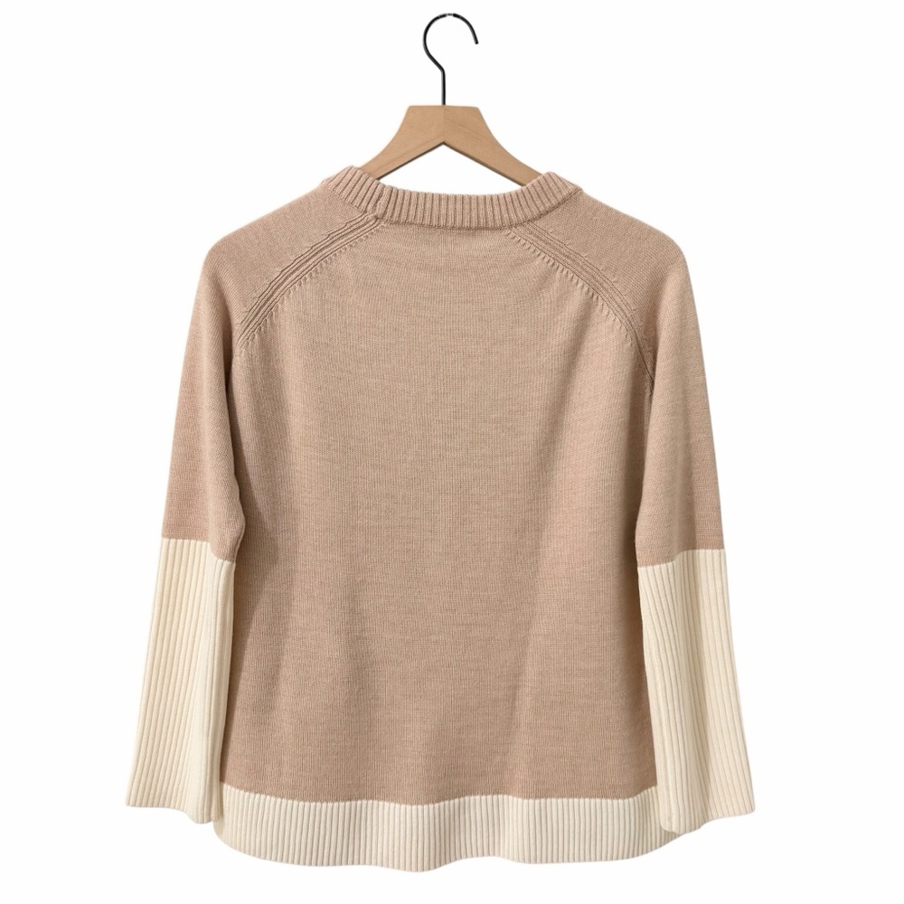 AMOUR VERT Merino Wool Colorblock Sweater Tan Cream Size XS - Picture 6 of 10